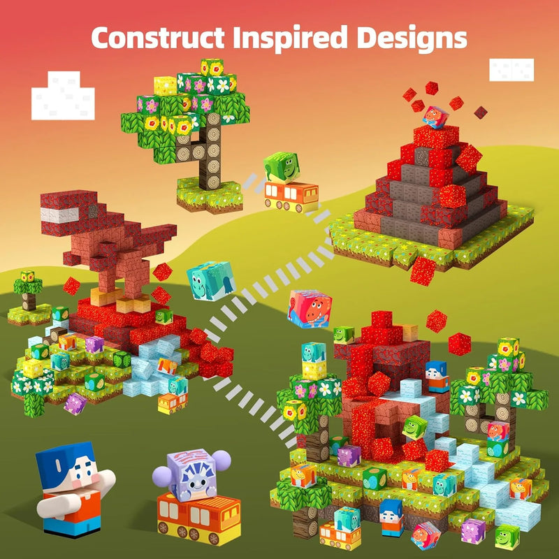 Magnetic Building Blocks Dinosaur Theme Kid Toys for 3+ Years Old Boys Girls, STEM Building Gifts for Kids, Magnets Sensory Game for Toddler 48PCS
