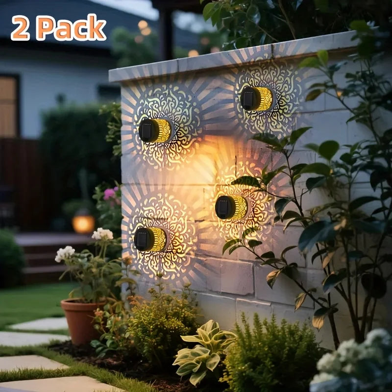2Pcs Solar Wall Lights IP65 Metal Outdoor Wall Theme Fence Lights Garden Backyard Decoration Outdoor Decor Front Door Lantern