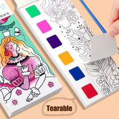 Magic Watercolor Coloring Book for Kids 12 Sheets Graffiti Painting Notebook with Paint Brush Water-Activated Gouache Drawing