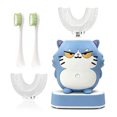 Kids Electric U-Shaped Toothbrsh - Cat Cartoon Sonic Atomatic Toothbrsh, 4-Head Fll Moth 6-Speed Cleaning Mode, Sitable for 2-15 Years Old Rechargeable Electronic Toothbrushes
