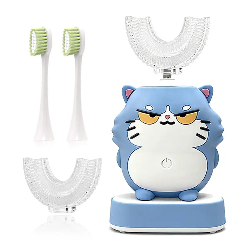 Kids Electric U-Shaped Toothbrsh - Cat Cartoon Sonic Atomatic Toothbrsh, 4-Head Fll Moth 6-Speed Cleaning Mode, Sitable for 2-15 Years Old Rechargeable Electronic Toothbrushes