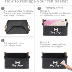 Felt Pet Toy Box and Dog Toy Box Storage Basket Chest Organizer - Perfect for Organizing Pet Toys, Blankets, Leashes and Food