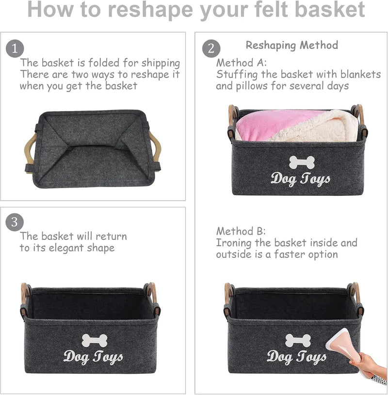 Felt Pet Toy Box and Dog Toy Box Storage Basket Chest Organizer - Perfect for Organizing Pet Toys, Blankets, Leashes and Food
