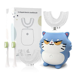 Kids Electric U-Shaped Toothbrsh - Cat Cartoon Sonic Atomatic Toothbrsh, 4-Head Fll Moth 6-Speed Cleaning Mode, Sitable for 2-15 Years Old Rechargeable Electronic Toothbrushes