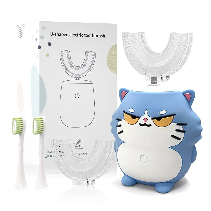 Kids Electric U-Shaped Toothbrsh - Cat Cartoon Sonic Atomatic Toothbrsh, 4-Head Fll Moth 6-Speed Cleaning Mode, Sitable for 2-15 Years Old Rechargeable Electronic Toothbrushes