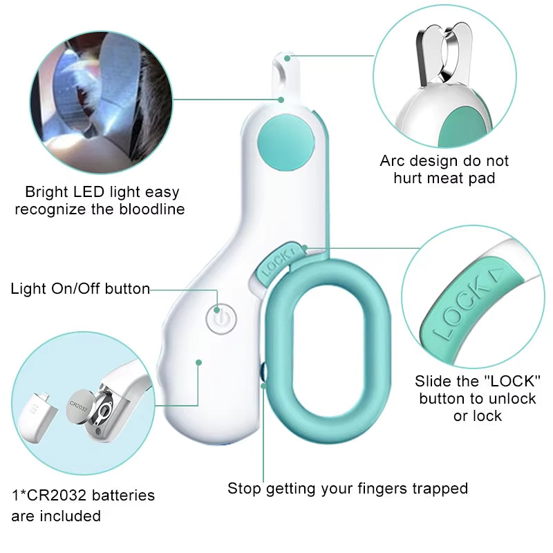 Professional Pet Nail Clipper LED Light Pet Nail Clipper Claw Grooming Scissors for Cats Small Dogs Scissors Cat Accessories