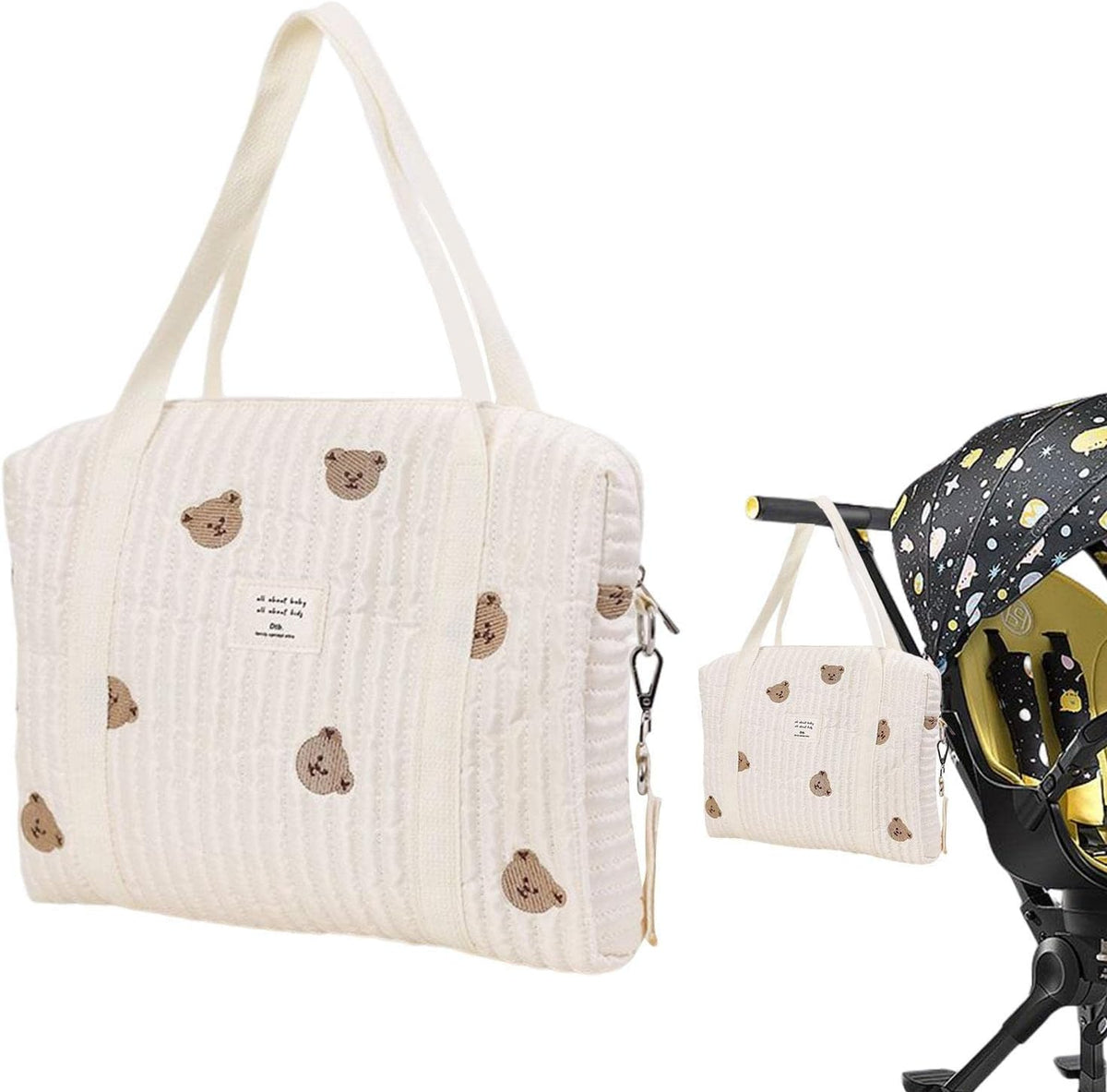 Diaper Tote, Soft Cotton Embroidery Caddies Cart Toy Organization, Cute Cartoon Pattern Outdoor Travel Organizer Diapers, Large Capacity Baby Organizers Pack, Diaper Caddy Bag for Diapers Wipes