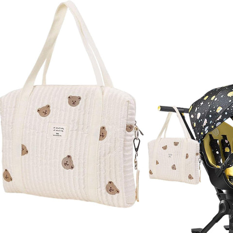 Diaper Tote, Soft Cotton Embroidery Caddies Cart Toy Organization, Cute Cartoon Pattern Outdoor Travel Organizer Diapers, Large Capacity Baby Organizers Pack, Diaper Caddy Bag for Diapers Wipes