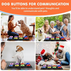 Pet Buttons for Communication, Talking Buttons for Dogs and Cats,8 Recordable Sound Buttons + 24 Scene Patterns + 1 Dog Button Mat+ 16 AAA