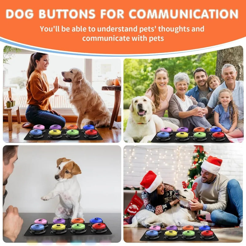 Pet Buttons for Communication, Talking Buttons for Dogs and Cats,8 Recordable Sound Buttons + 24 Scene Patterns + 1 Dog Button Mat+ 16 AAA