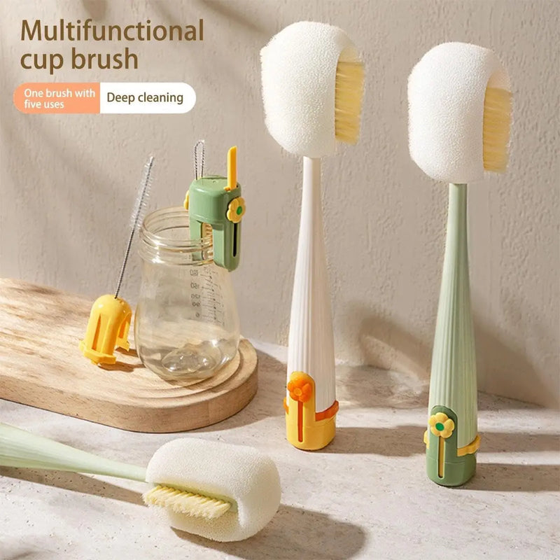 New 5-In-1 Cup Washing Household Multi-Function Cup Brush Water Cup Insulation Cup Brush Bottle Cleaning Sponge Brush