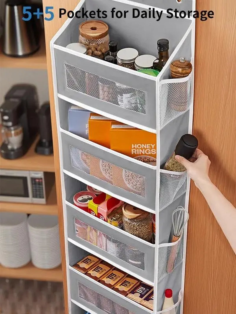 Over Door Hanging Organizer Storage, 5-Tier Closet & Pantry Organizer with 5 Deep Pockets, Heavy Duty Anti-Tilt Design, Holds up to 44 Lbs, No Drill Install for Bedroom, Bathroom, Nursery, Dorm & Small Space