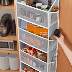 Over Door Hanging Organizer Storage, 5-Tier Closet & Pantry Organizer with 5 Deep Pockets, Heavy Duty Anti-Tilt Design, Holds up to 44 Lbs, No Drill Install for Bedroom, Bathroom, Nursery, Dorm & Small Space