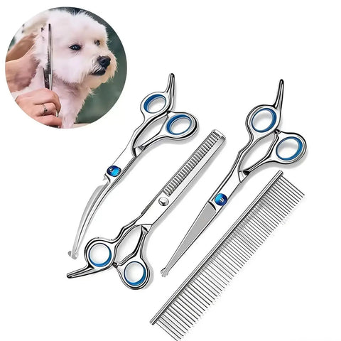Stainless Steel Pet Grooming Scissors Set with Safety round Tip - Professional Shears for Dogs & Cats