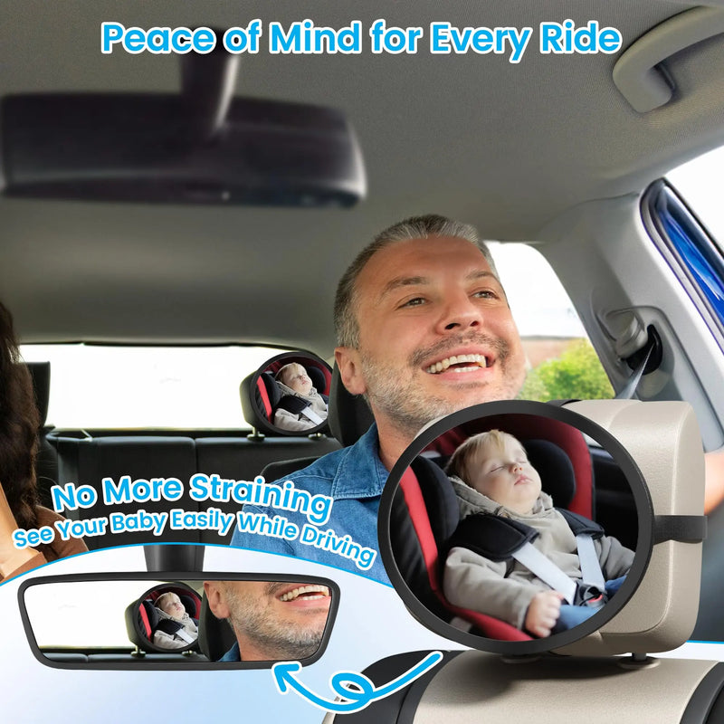 Baby Car Mirror for Rear Facing Infant - Shatterproof Acrylic, 360° Rotation, Clear Wide View, Easy Install, Secure & Steady, 8.5 X 7 X 2.4 Inches