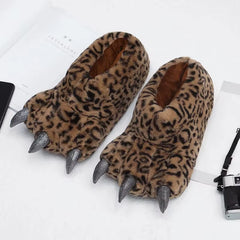 Furry Animals Claw Slippers Unisex Warm Home Slippers Winter Indoor Women Men Couple Cotton Shoes Chunky Bigfoot Shoes 35-43