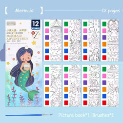 Magic Watercolor Coloring Book for Kids 12 Sheets Graffiti Painting Notebook with Paint Brush Water-Activated Gouache Drawing