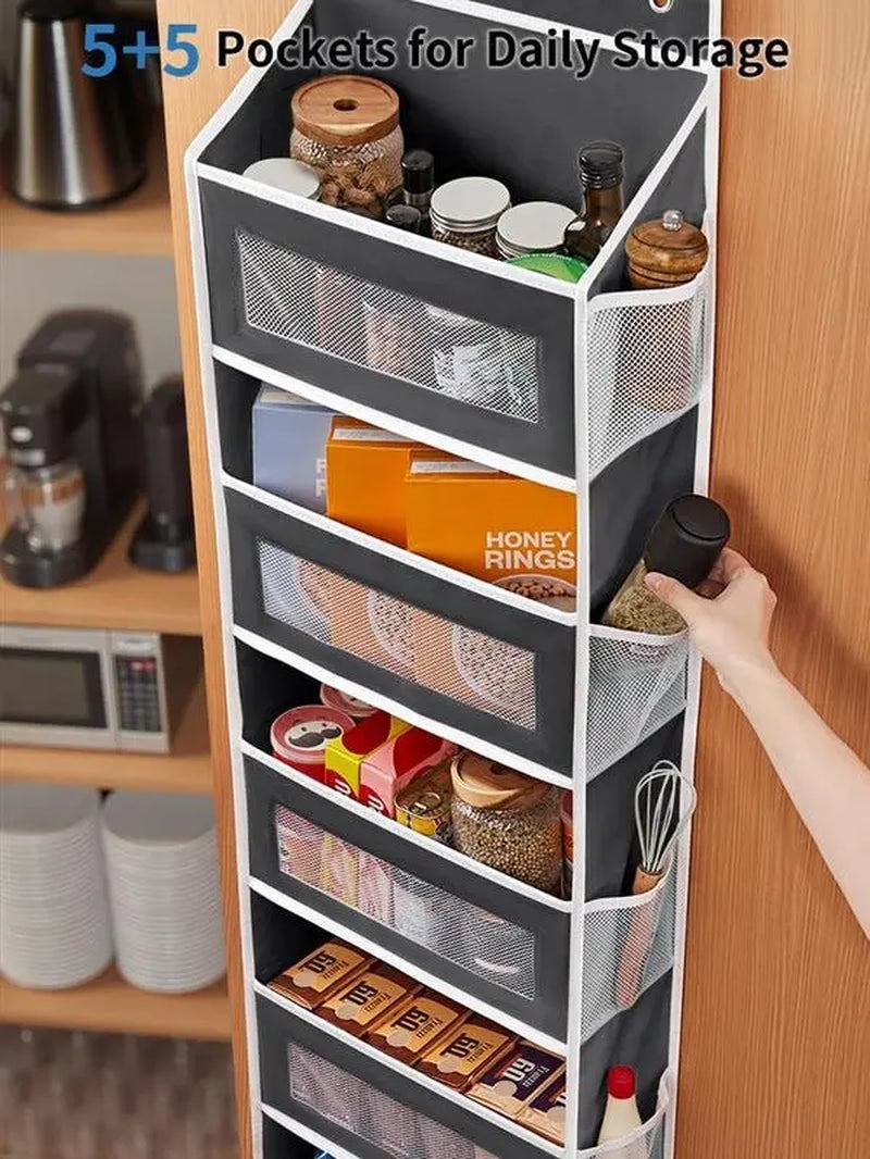 Over Door Hanging Organizer Storage, 5-Tier Closet & Pantry Organizer with 5 Deep Pockets, Heavy Duty Anti-Tilt Design, Holds up to 44 Lbs, No Drill Install for Bedroom, Bathroom, Nursery, Dorm & Small Space