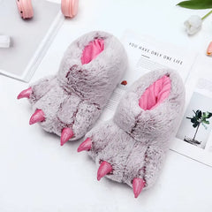 Furry Animals Claw Slippers Unisex Warm Home Slippers Winter Indoor Women Men Couple Cotton Shoes Chunky Bigfoot Shoes 35-43