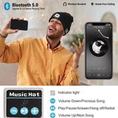 Bluetooth Beanie with LED Headlight and Removable Speaker, USB Rechargeable Warm Hat LED Hat for Music and Calling, Sport,Outdoor,Unisex Birthday Gift