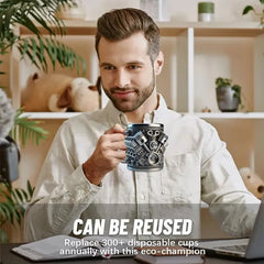 Stainless Steel &Resincup V8 & V6,Engines Design Mug, Durable & Stylish Rust-Proof Coffee Mug for Car Enthusiasts & Novelty Gift