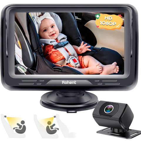 Rohent Baby Car Camera HD 1080P - Rear-Facing Infant Monitor with Night Vision Car Camera for Baby 150° Wide-Angle Lens Anti-Glare Screen Easy Install 360° Adjustable Display