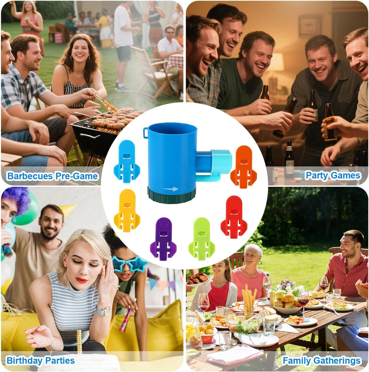 7Pcs Shotgun Roulette Game Set, Include Shotgun Roulette and Manual Easy Can Openers Fun Party Game for Bachelor Parties BBQ Pregame Family Gatherings(Blue)