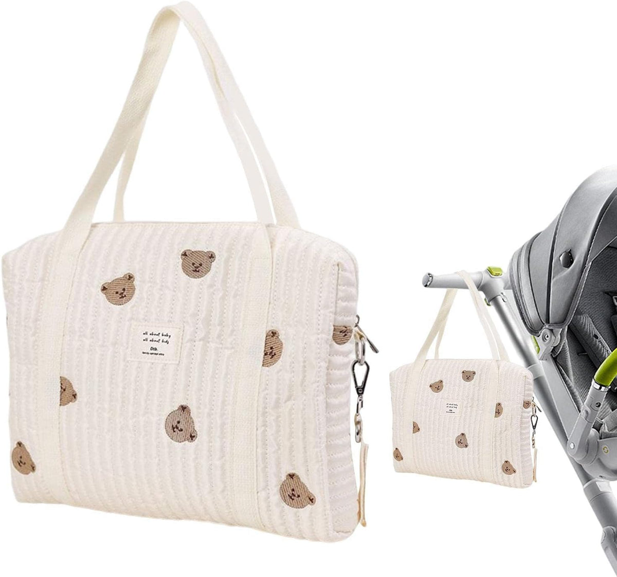 Diaper Tote, Soft Cotton Embroidery Caddies Cart Toy Organization, Cute Cartoon Pattern Outdoor Travel Organizer Diapers, Large Capacity Baby Organizers Pack, Diaper Caddy Bag for Diapers Wipes