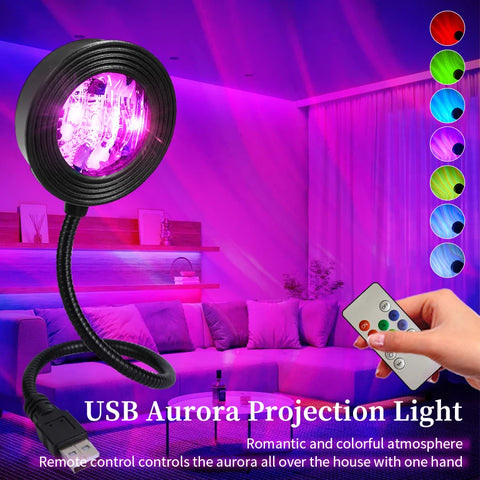 RGB Aurora Led Night Light with Remote Control Starry Sky Galaxy Projector USB 5V for Christmas Home Party Lighting Room Decor