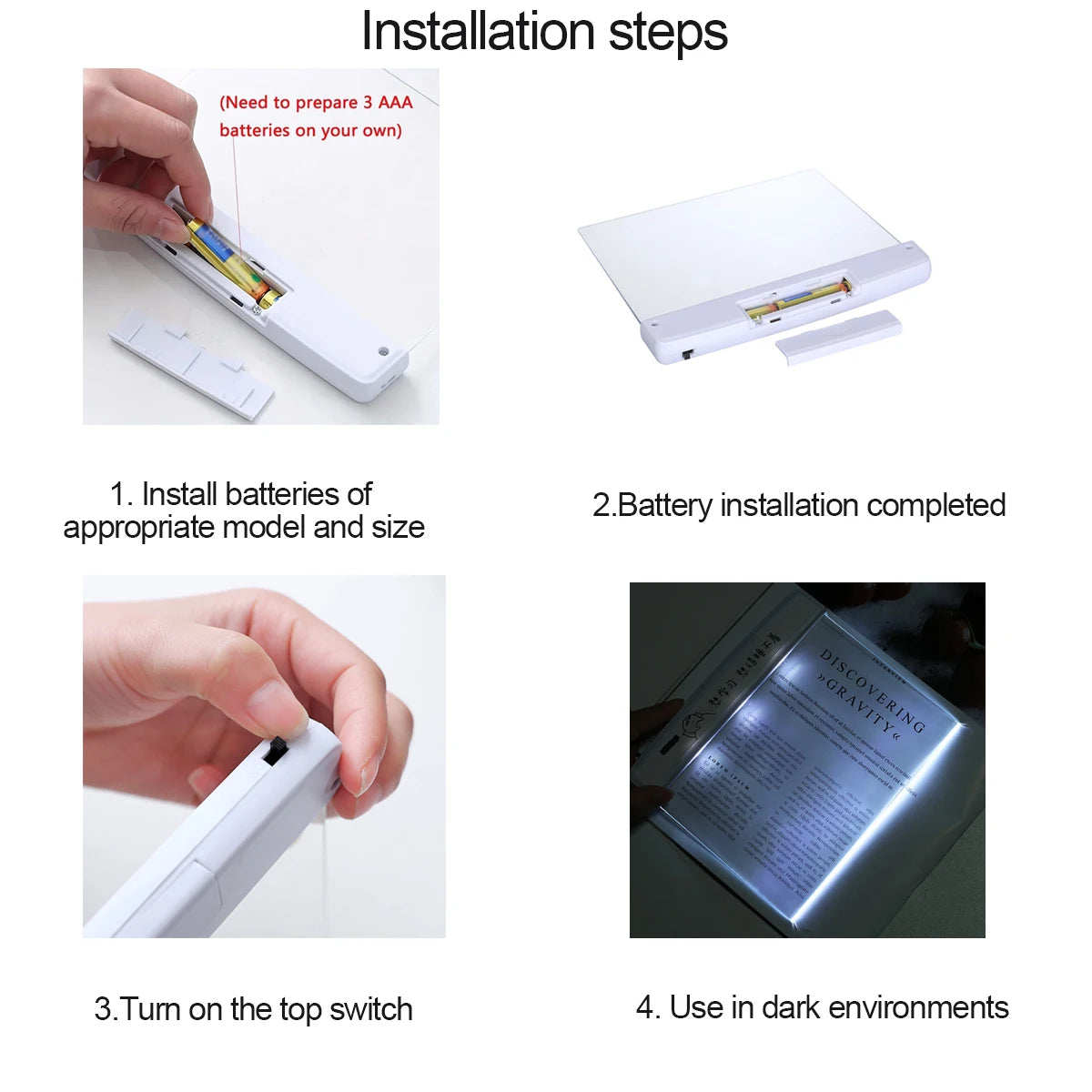 1Pc LED Flat Panel Night Vision Reading Light, Eye Protection Reading Light Student Night Reading Light
