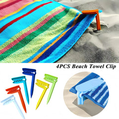 4-Pack Beach Towel Clips – Securely Fasten Towels, Sheets & Blankets – Wind-Proof Clamps for Camping, Pool & Outdoor Trips