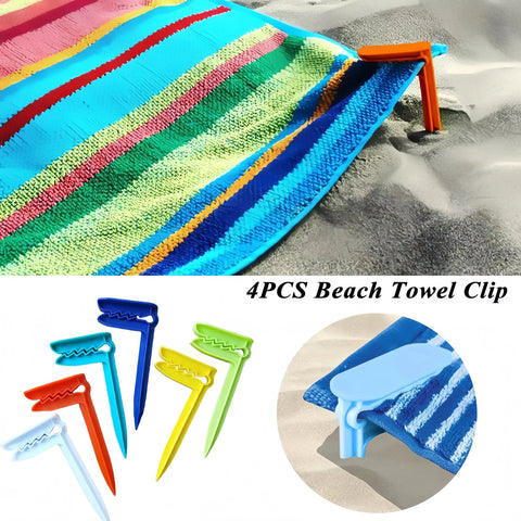 4-Pack Beach Towel Clips – Securely Fasten Towels, Sheets & Blankets – Wind-Proof Clamps for Camping, Pool & Outdoor Trips
