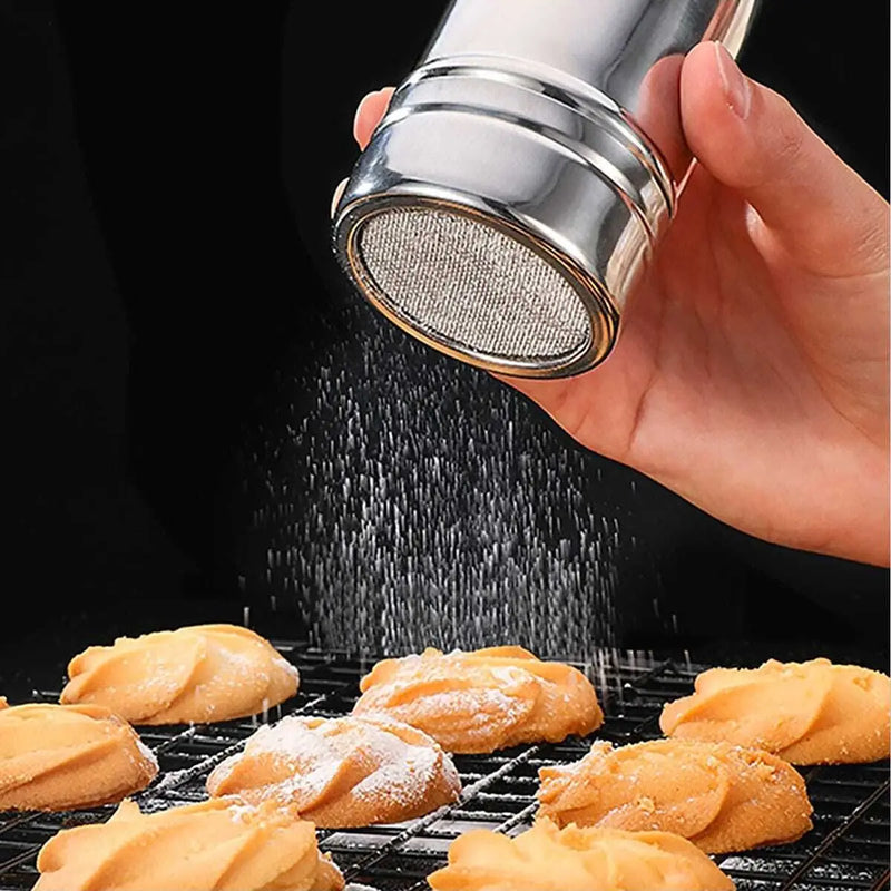 1Pc-Silver Stainless Steel Mesh Tube Type Dusters Dusting Salt Shaker Spice Jar Salt Sugar Pepper Shaker Box Cocoa Icing Powder