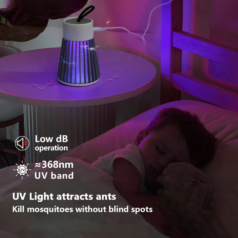 Electric Mosquito Killer Lamp 2-In-1 USB Bug Zapper with LED Light for Bedroom Outdoor Camping - Insect Trap for Wasps Gnats