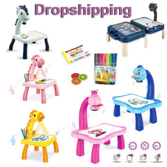 Kids Painting Board Toys Children LED Projector Art Painting Table Desk Arts Toy Educational Learning Paint Tool Toy for Girl