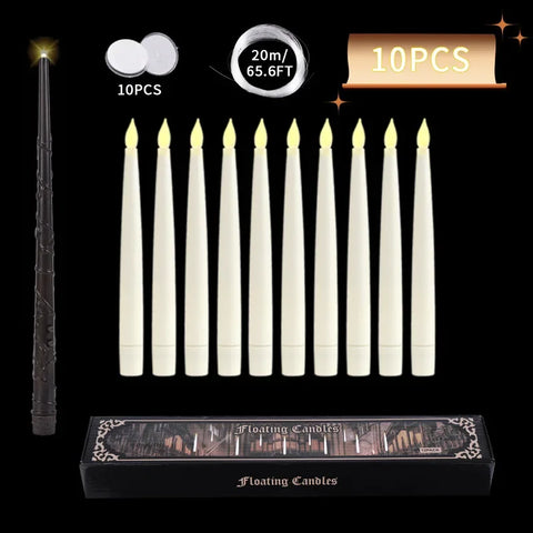 Halloween Decor Floating Candles with Wand Magic Hanging Candles with Remote Flameless Taper Led Candle Floating Window Candle
