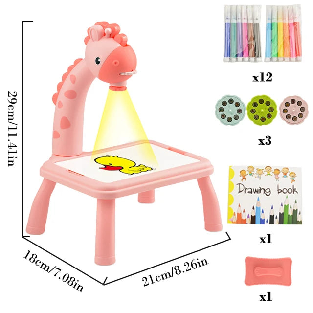 Kids Painting Board Toys Children LED Projector Art Painting Table Desk Arts Toy Educational Learning Paint Tool Toy for Girl