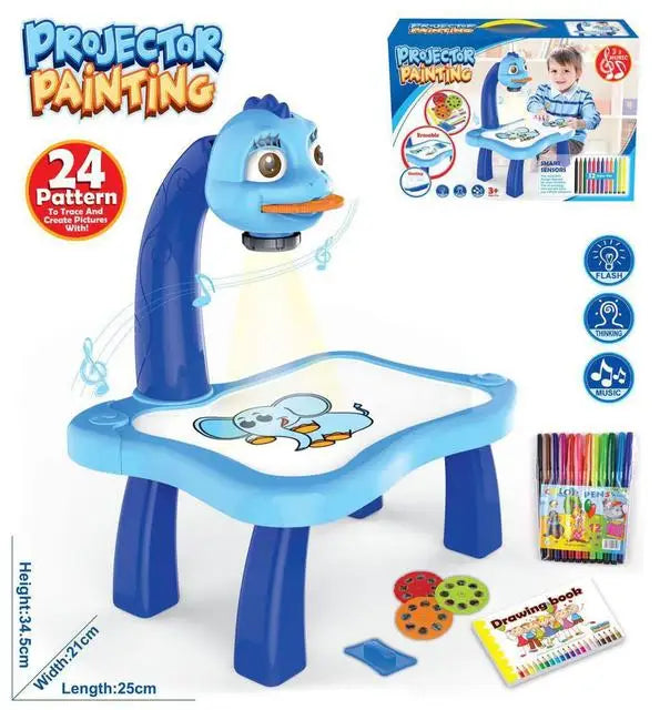 Kids Painting Board Toys Children LED Projector Art Painting Table Desk Arts Toy Educational Learning Paint Tool Toy for Girl