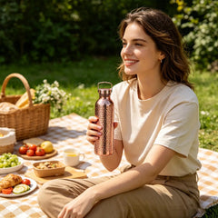 800Ml 304 Stainless Steel Electroplated Copper Water Bottle​ ​Insulated Drinkware​ ​Hammer Pattern Bottle​ for Camping Hiking
