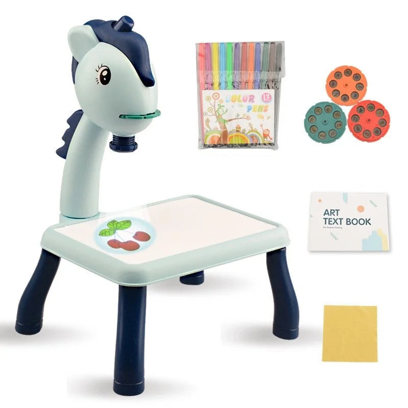Kids Painting Board Toys Children LED Projector Art Painting Table Desk Arts Toy Educational Learning Paint Tool Toy for Girl