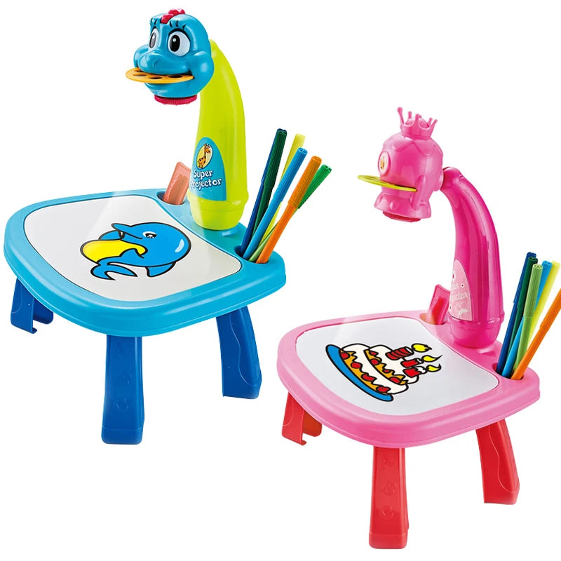 Kids Painting Board Toys Children LED Projector Art Painting Table Desk Arts Toy Educational Learning Paint Tool Toy for Girl