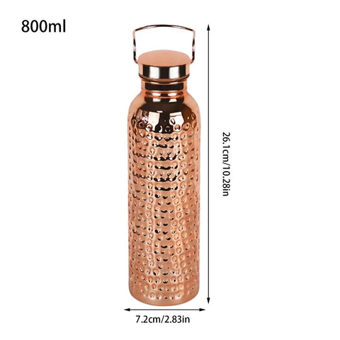 800Ml 304 Stainless Steel Electroplated Copper Water Bottle​ ​Insulated Drinkware​ ​Hammer Pattern Bottle​ for Camping Hiking
