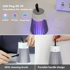 Electric Mosquito Killer Lamp 2-In-1 USB Bug Zapper with LED Light for Bedroom Outdoor Camping - Insect Trap for Wasps Gnats