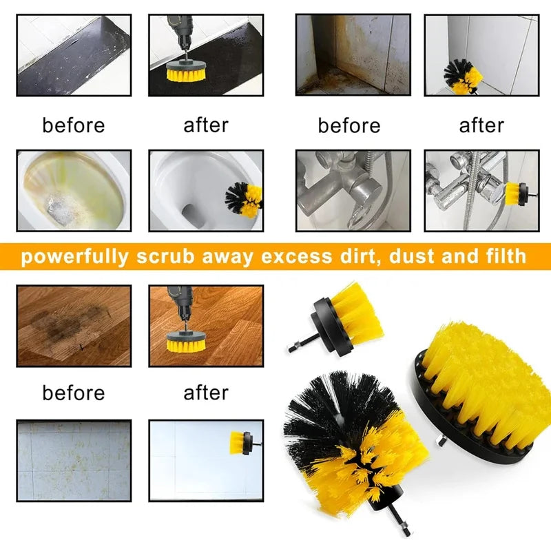 3Pcs Set Electric Scrubber Brush Drill Brush Kit 2/3.5/4 ''Plastic round Cleaning Brush for Carpet Glass Car Tires Nylon Brushes