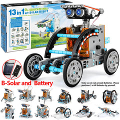 13-In-1 Solar Robot Kits DIY Assembling Science Experiment Kits STEM Educational Toys for Kids Age 8+ Solar Powered Robotic Set