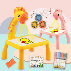 Kids Painting Board Toys Children LED Projector Art Painting Table Desk Arts Toy Educational Learning Paint Tool Toy for Girl