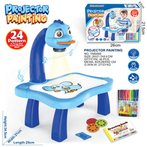 Kids Painting Board Toys Children LED Projector Art Painting Table Desk Arts Toy Educational Learning Paint Tool Toy for Girl