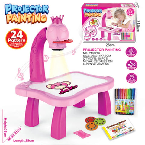 Kids Painting Board Toys Children LED Projector Art Painting Table Desk Arts Toy Educational Learning Paint Tool Toy for Girl