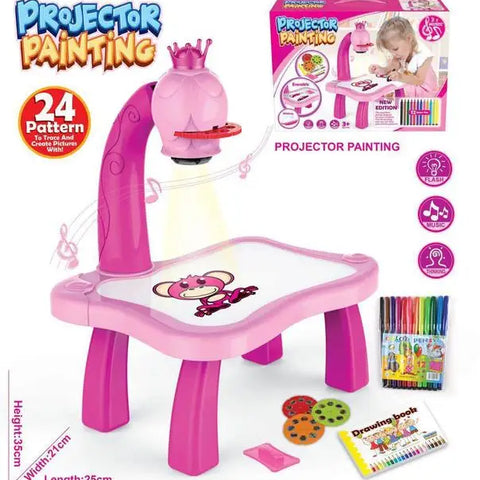 Kids Painting Board Toys Children LED Projector Art Painting Table Desk Arts Toy Educational Learning Paint Tool Toy for Girl