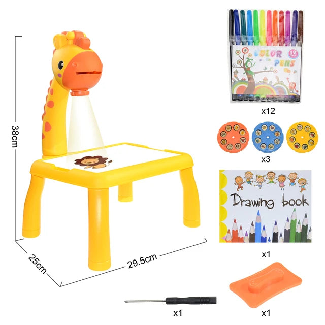 Kids Painting Board Toys Children LED Projector Art Painting Table Desk Arts Toy Educational Learning Paint Tool Toy for Girl
